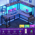 Corner Computer Desk with Hutch and LED Lights