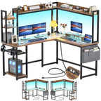 Corner Computer Desk with Hutch and LED Lights