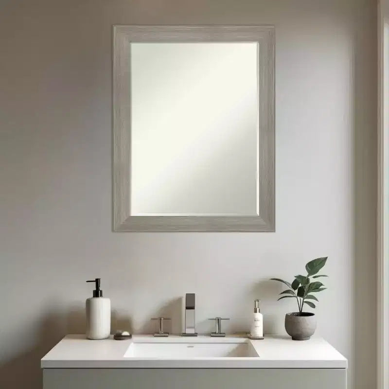Grand Narrow Half-Inch-Bevel Framed Bathroom Vanity Wall Mirror