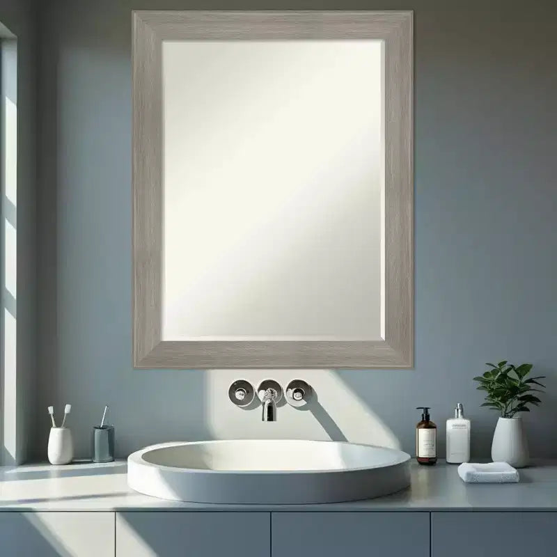 Grand Narrow Half-Inch-Bevel Framed Bathroom Vanity Wall Mirror
