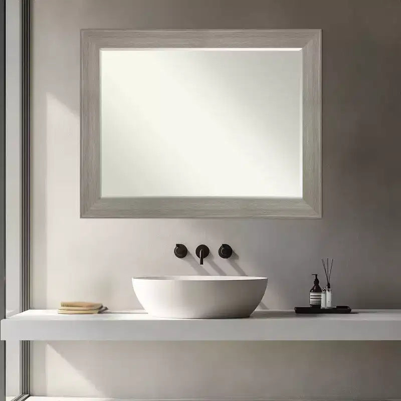 Grand Narrow Half-Inch-Bevel Framed Bathroom Vanity Wall Mirror