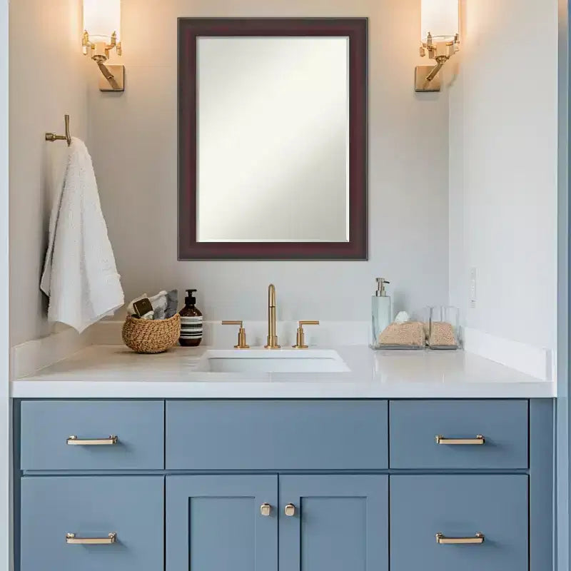 Grand Narrow Half-Inch-Bevel Framed Bathroom Vanity Wall Mirror
