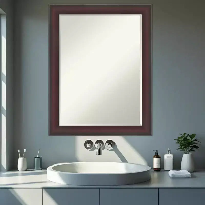 Grand Narrow Half-Inch-Bevel Framed Bathroom Vanity Wall Mirror