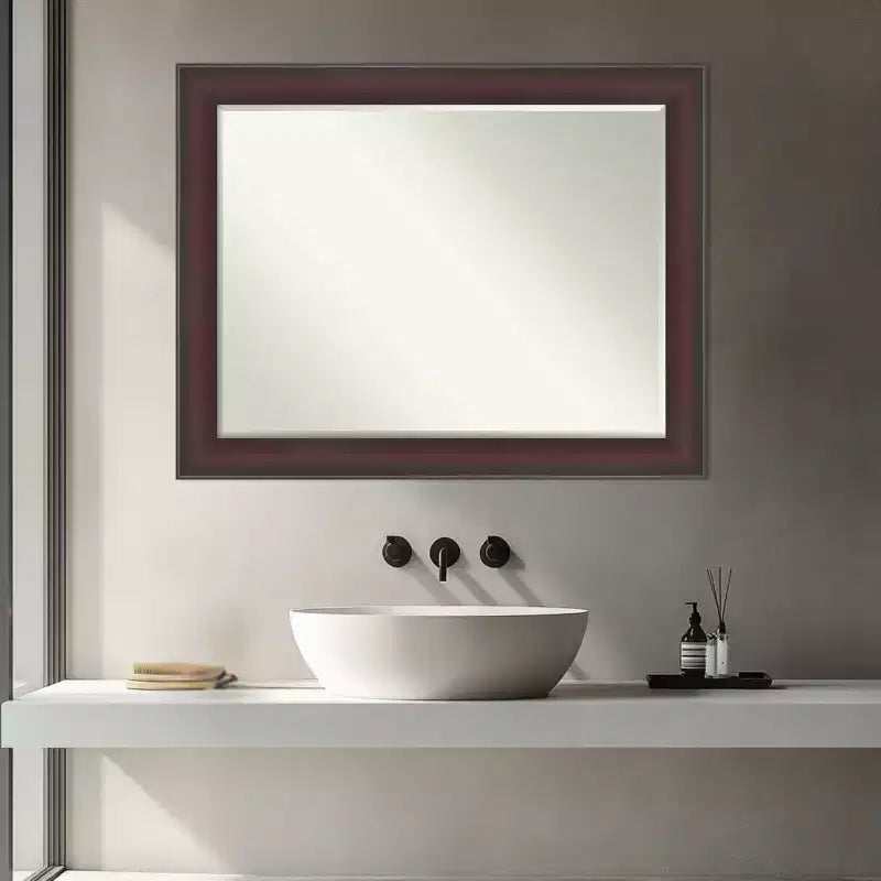 Grand Narrow Half-Inch-Bevel Framed Bathroom Vanity Wall Mirror