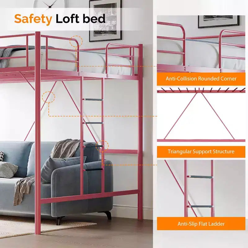 Queen Loft Bed with Flat Rungs
