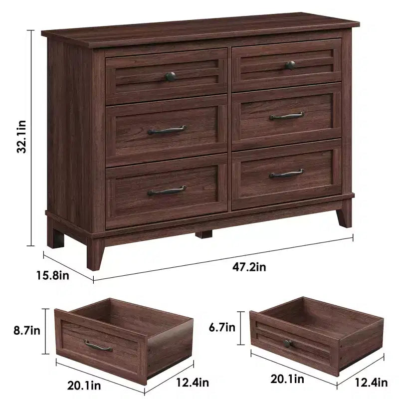 6-Drawer Double Dresser for Bedroom,Traditional Furniture, Wide Chest Storage