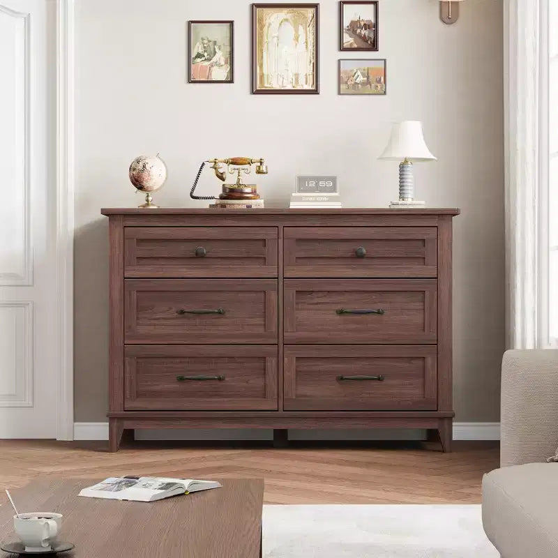 6-Drawer Double Dresser for Bedroom,Traditional Furniture, Wide Chest Storage