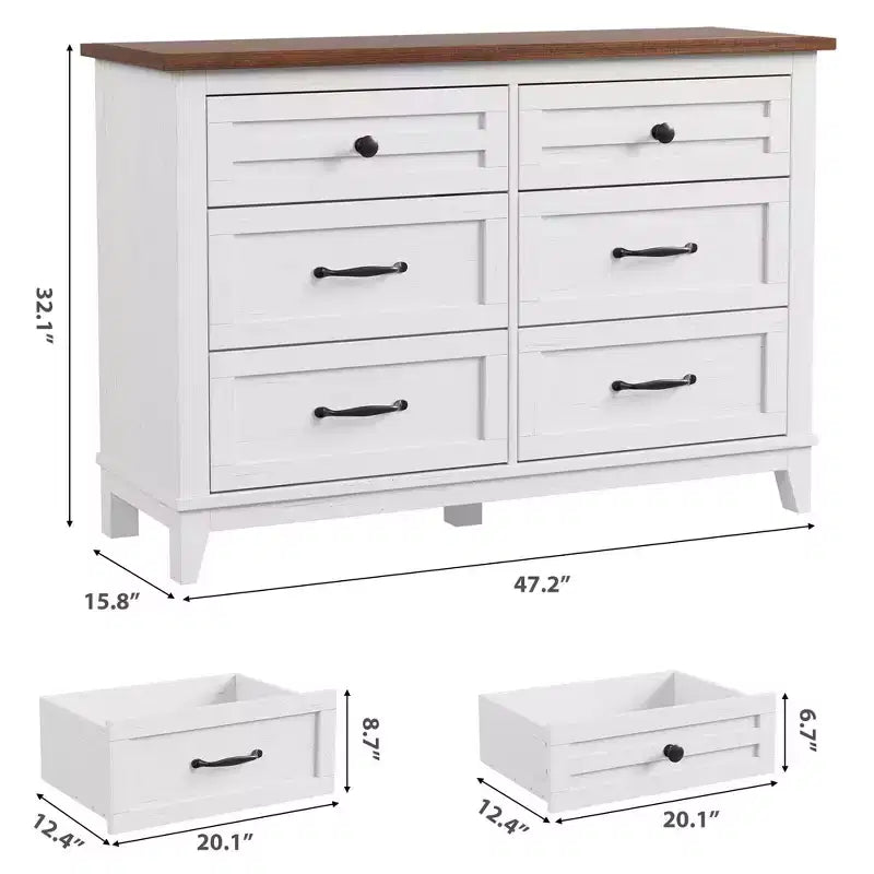 6-Drawer Double Dresser for Bedroom,Traditional Furniture, Wide Chest Storage