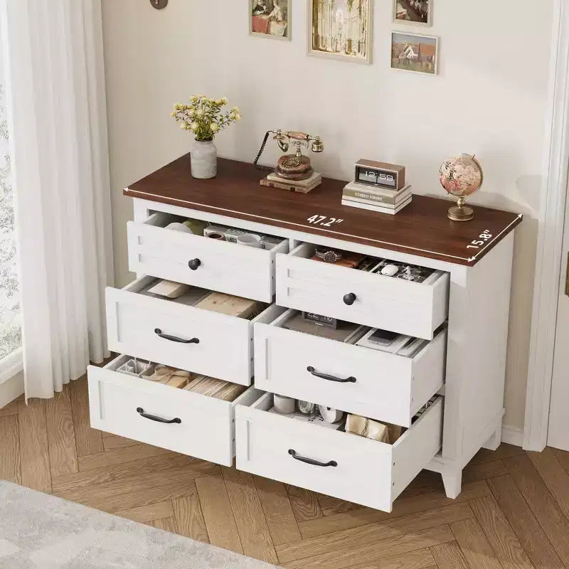 6-Drawer Double Dresser for Bedroom,Traditional Furniture, Wide Chest Storage
