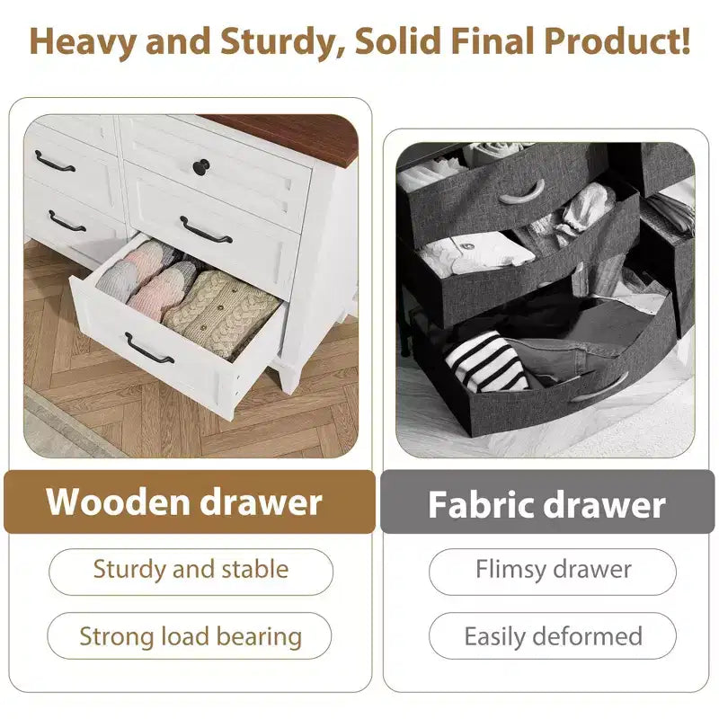 6-Drawer Double Dresser for Bedroom,Traditional Furniture, Wide Chest Storage