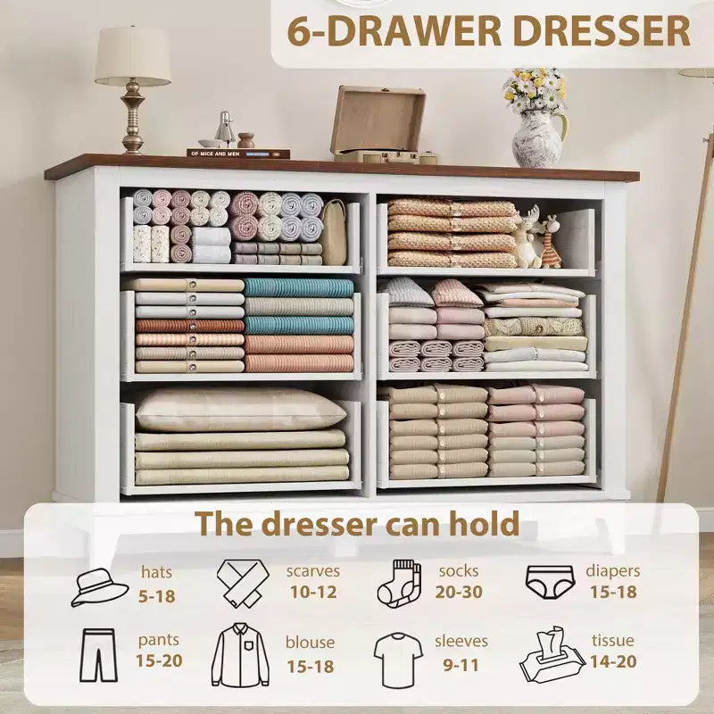 6-Drawer Double Dresser for Bedroom,Traditional Furniture, Wide Chest Storage