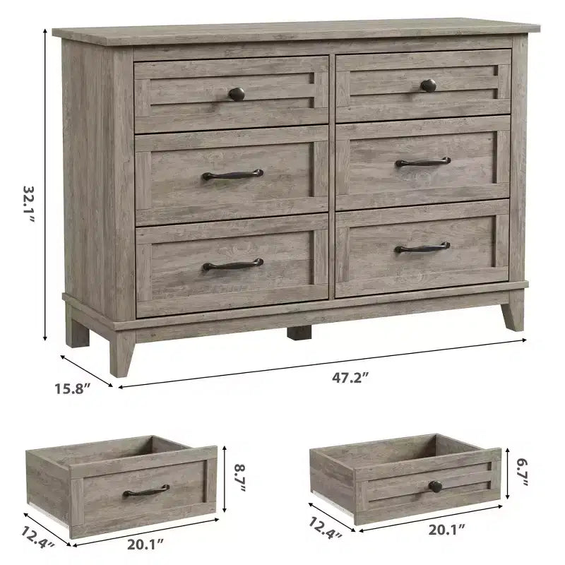6-Drawer Double Dresser for Bedroom,Traditional Furniture, Wide Chest Storage