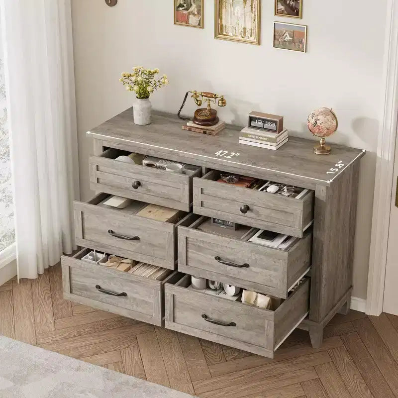 6-Drawer Double Dresser for Bedroom,Traditional Furniture, Wide Chest Storage