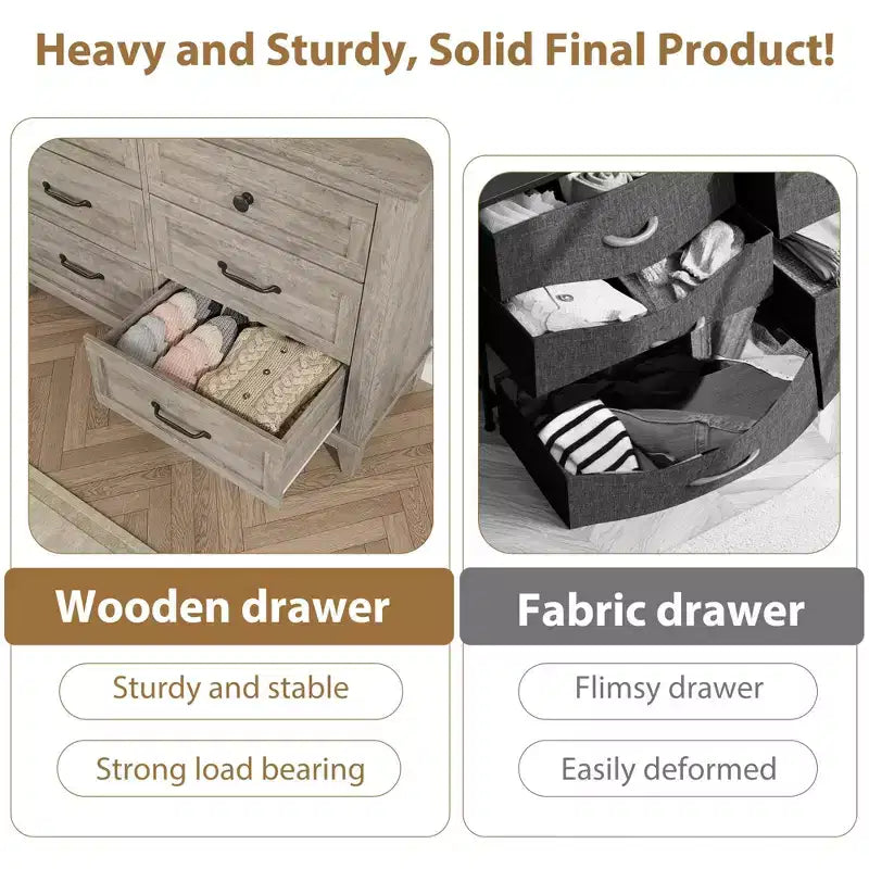 6-Drawer Double Dresser for Bedroom,Traditional Furniture, Wide Chest Storage