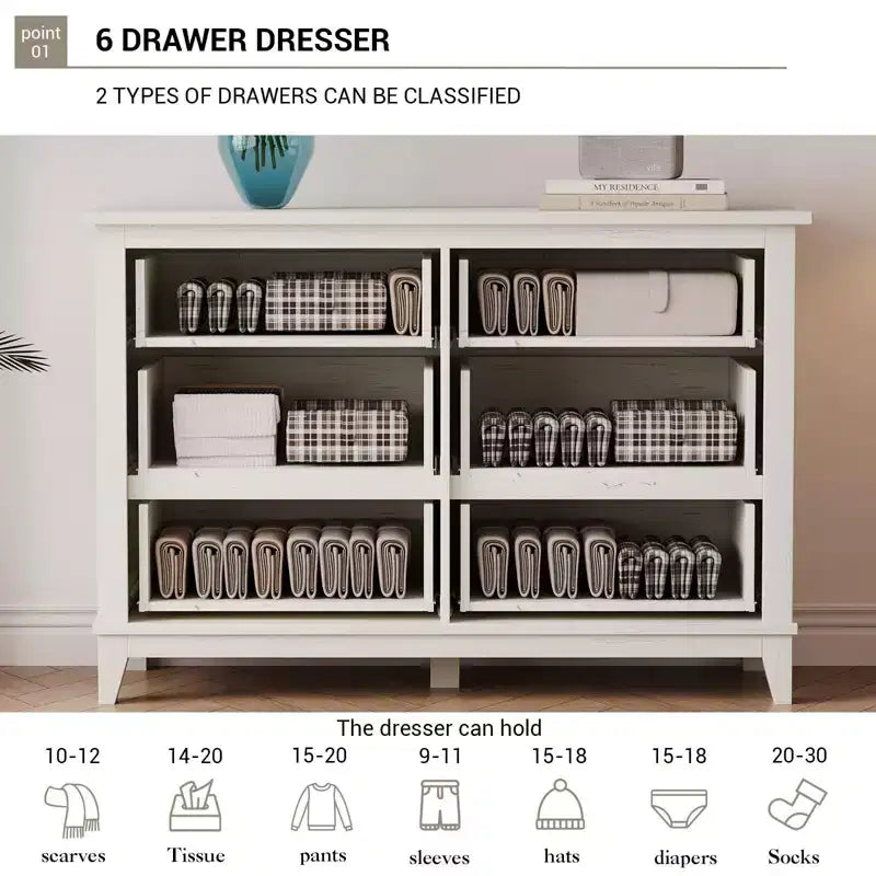 6-Drawer Double Dresser for Bedroom,Traditional Furniture, Wide Chest Storage
