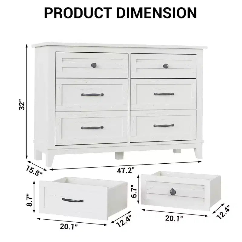 6-Drawer Double Dresser for Bedroom,Traditional Furniture, Wide Chest Storage