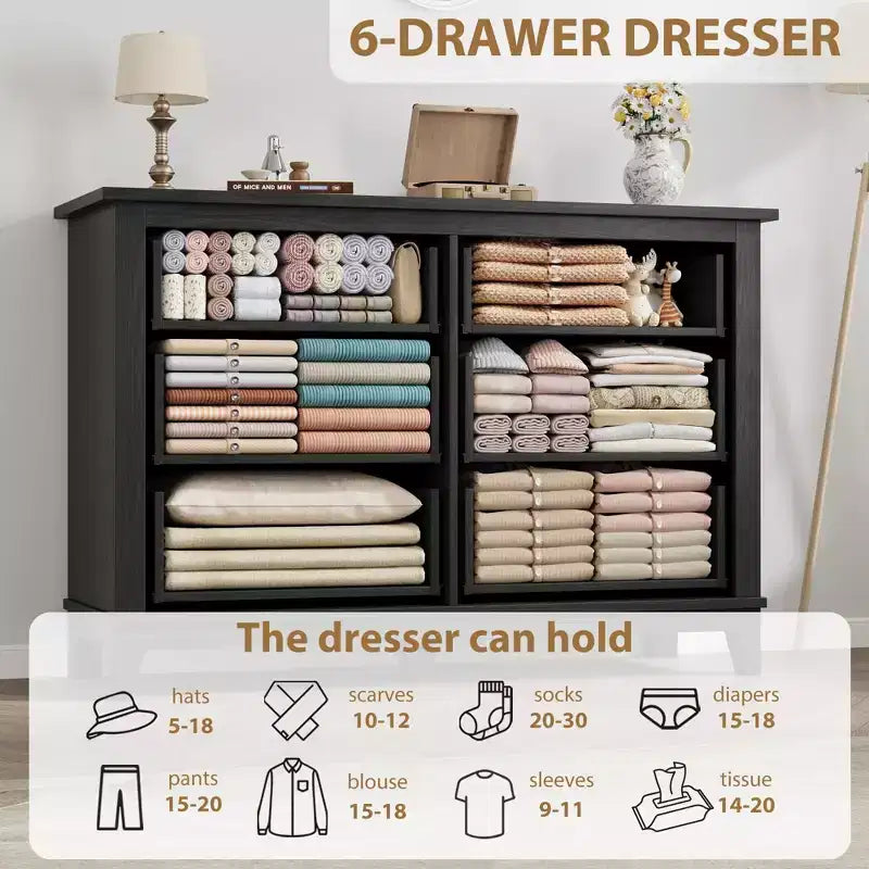 6-Drawer Double Dresser for Bedroom,Traditional Furniture, Wide Chest Storage