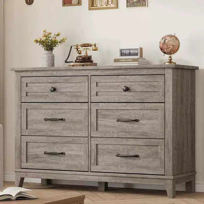 6-Drawer Double Dresser for Bedroom,Traditional Furniture, Wide Chest Storage