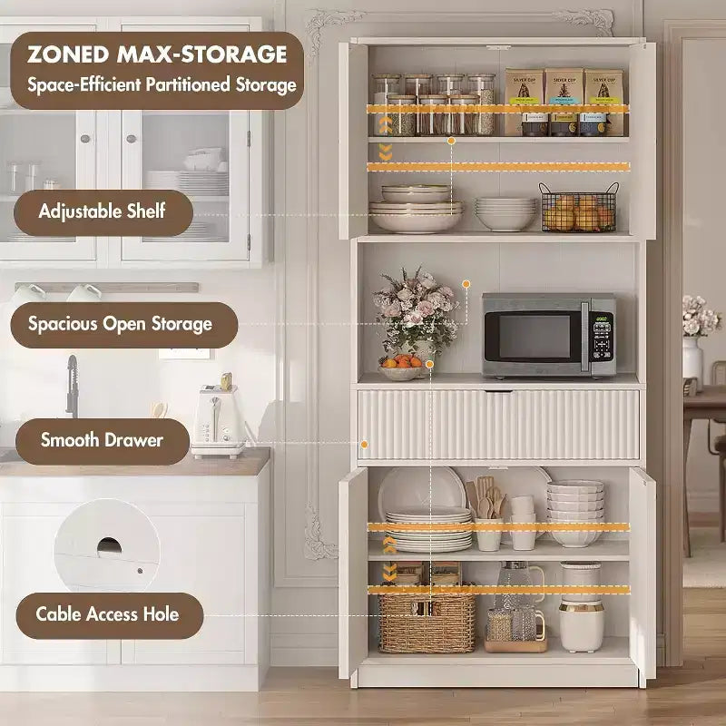 Kitchen Pantry Cabinet, 70 in Tall Pantry Storage Cabinet with Countertop, Doors and Drawer, Freestanding Cupboard for Dining Room, Living Room