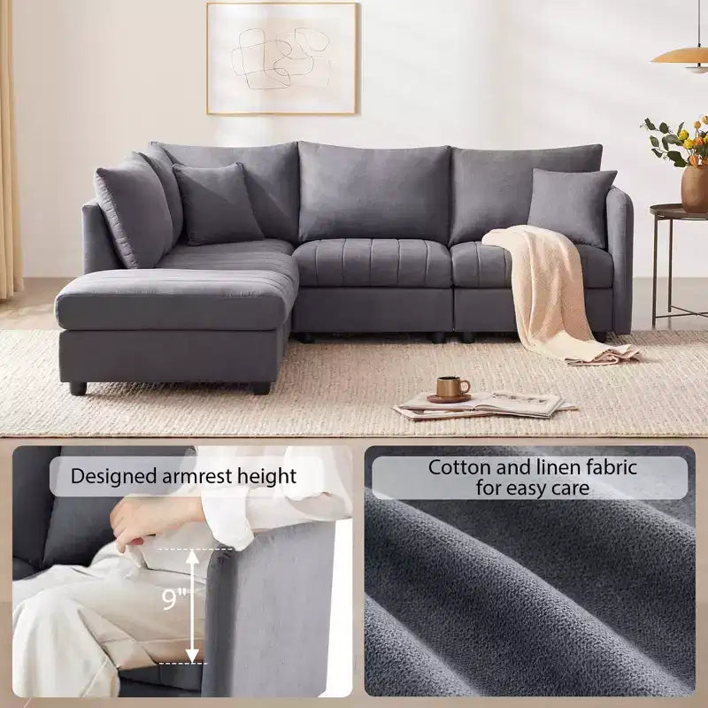 90x80 Modern L-Shaped 5-Seater Sectional Sofa