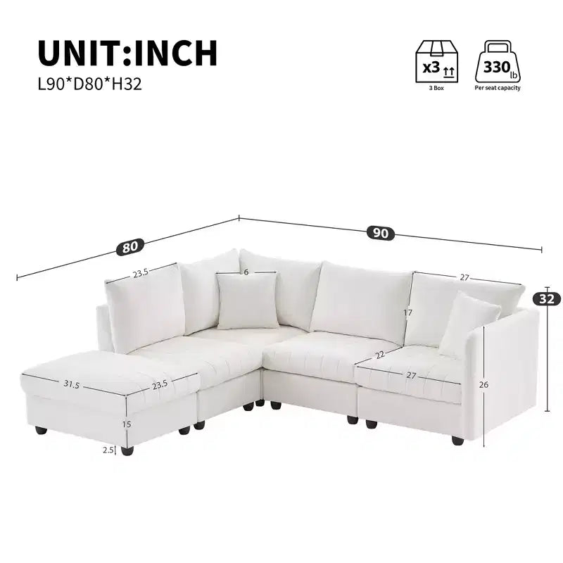 90x80 Modern L-Shaped 5-Seater Sectional Sofa