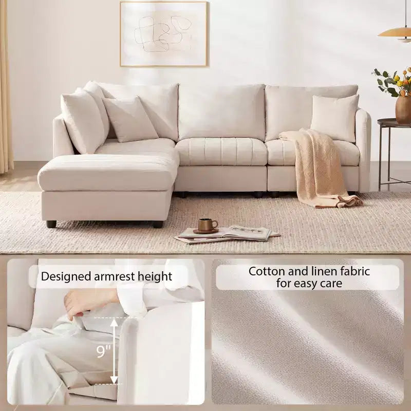 90x80 Modern L-Shaped 5-Seater Sectional Sofa