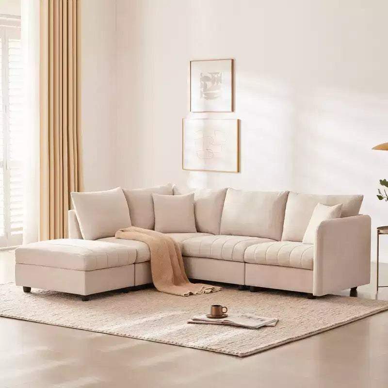 GDFStudio Kingsley 90x80 Modern L-Shaped 5-Seater Sectional Sofa with Movable Ottoman
