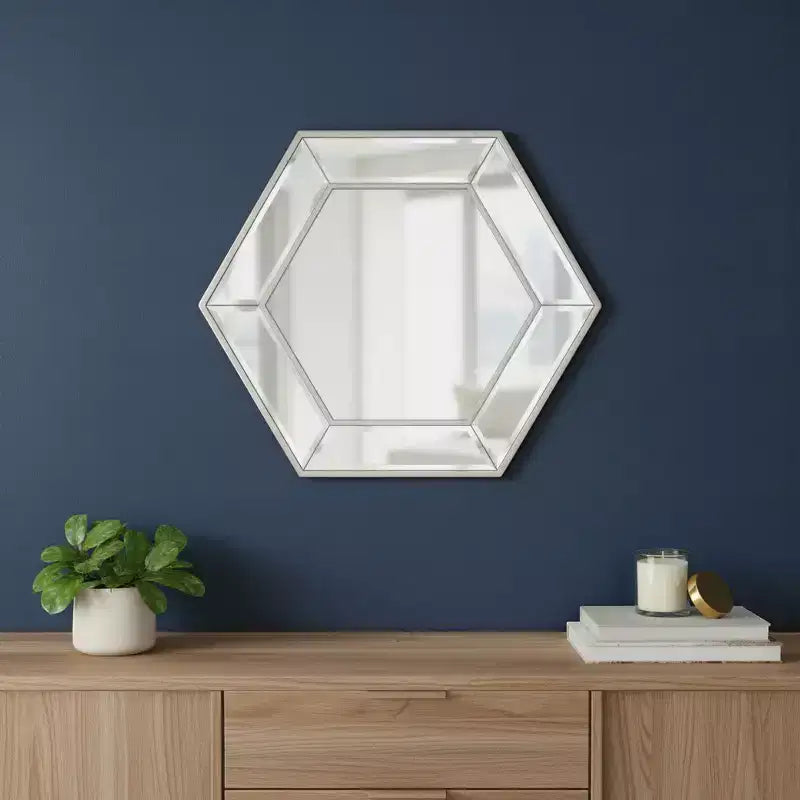 18 Silver Hexagon Glass Framed Accent Mirror