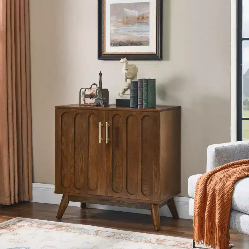 Modern Sideboard Cabinet with 2 Door, Buffet Cabinet with Adjustable Shelves Hard Wood Legs, Storage Cabinet