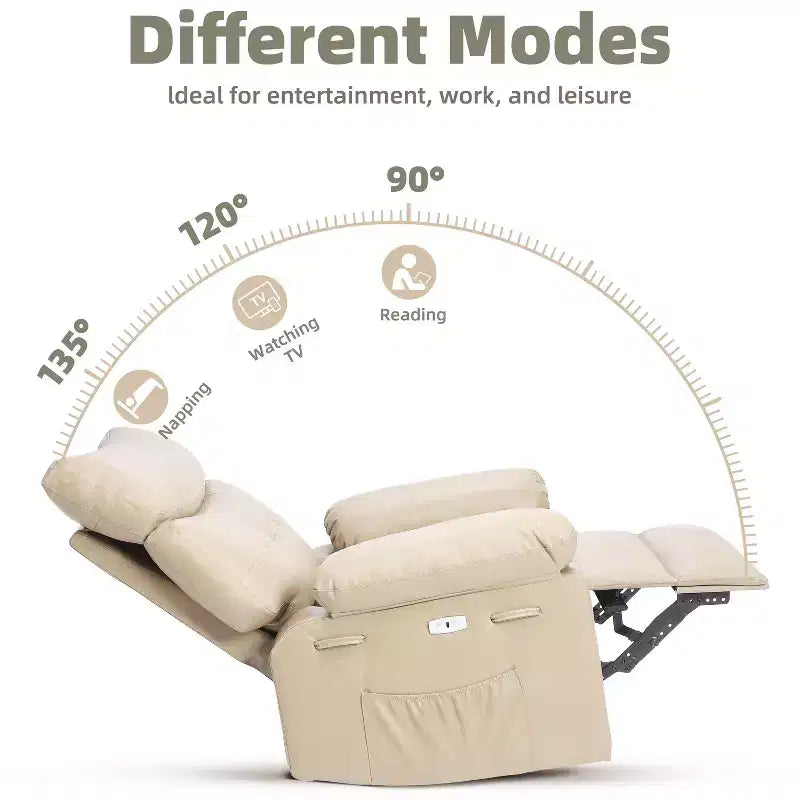 37.4 PU Leather Power Lift Recliner Chair, Adjustable Recliner, 1.5X Sponge Filling, Seat Width, Cup Holders, Ergonomic Single Sofa