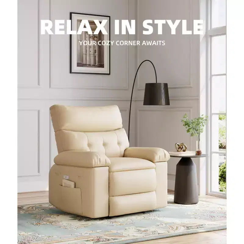 37.4 PU Leather Power Lift Recliner Chair, Adjustable Recliner, 1.5X Sponge Filling, Seat Width, Cup Holders, Ergonomic Single Sofa