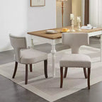 MAYEERTY Mid-Century Modern Dining Chairs - Farmhouse Linen, Curved Back, Copper Nails, Hardwood Frame, Set of 2
