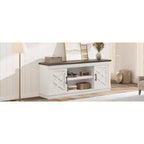 Rustic TV Stand, a simple grooved entertainment center with two doors and open shelves, suitable as a side table for living rooms and bedrooms.