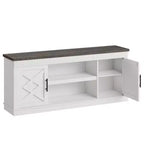 Rustic TV Stand, a simple grooved entertainment center with two doors and open shelves, suitable as a side table for living rooms and bedrooms.