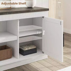 Rustic TV Stand, a simple grooved entertainment center with two doors and open shelves, suitable as a side table for living rooms and bedrooms.