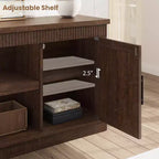 Rustic TV Stand, a simple grooved entertainment center with two doors and open shelves, suitable as a side table for living rooms and bedrooms.