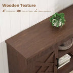 Rustic TV Stand, a simple grooved entertainment center with two doors and open shelves, suitable as a side table for living rooms and bedrooms.