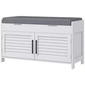 Shoe Storage Bench, Modern Entryway Bench with Cushion, Hidden Compartments, Adjustable Shelves, Shutter Doors