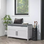 Shoe Storage Bench, Modern Entryway Bench with Cushion, Hidden Compartments, Adjustable Shelves, Shutter Doors