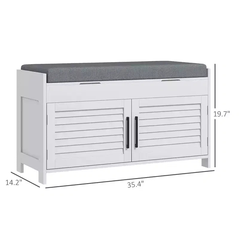 Shoe Storage Bench, Modern Entryway Bench with Cushion, Hidden Compartments, Adjustable Shelves, Shutter Doors