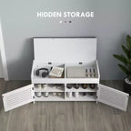 Shoe Storage Bench, Modern Entryway Bench with Cushion, Hidden Compartments, Adjustable Shelves, Shutter Doors