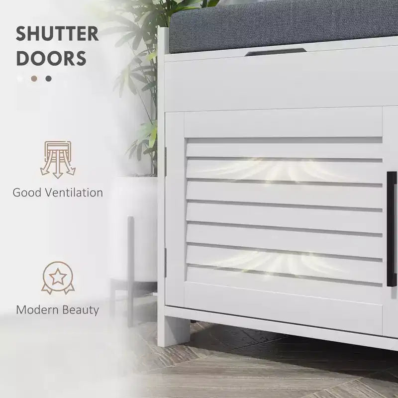 Shoe Storage Bench, Modern Entryway Bench with Cushion, Hidden Compartments, Adjustable Shelves, Shutter Doors