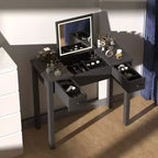Vanity Desk with Lighted Mirror, Makeup Vanity Table with 2 Drawers, Adjustable Jewelry Storage Compartment
