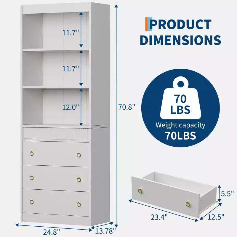 Fluted Bookshelf 70.8 Bookcase