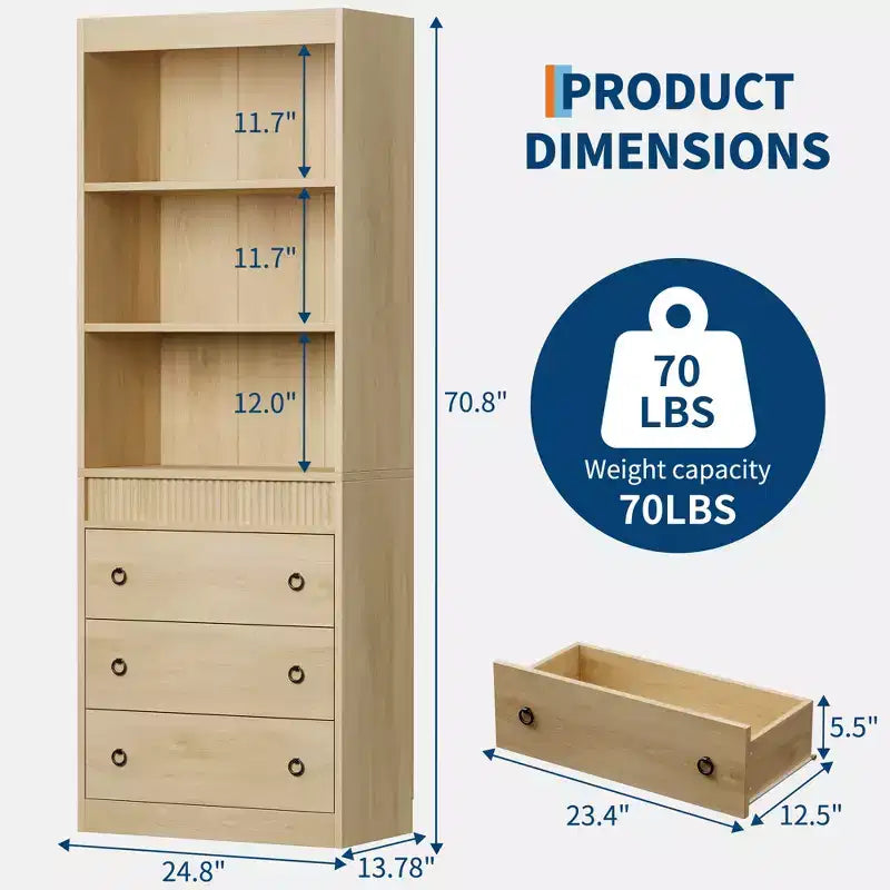 Fluted Bookshelf 70.8 Bookcase