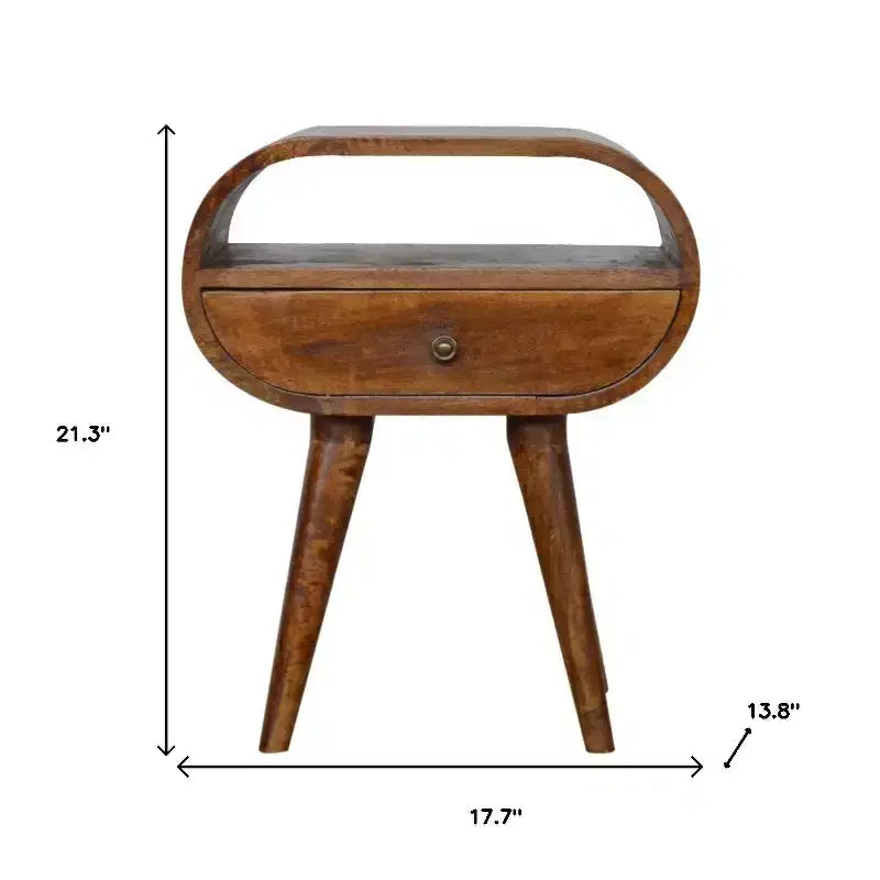 21 Brown Solid Wood Oval One Drawer Nightstand