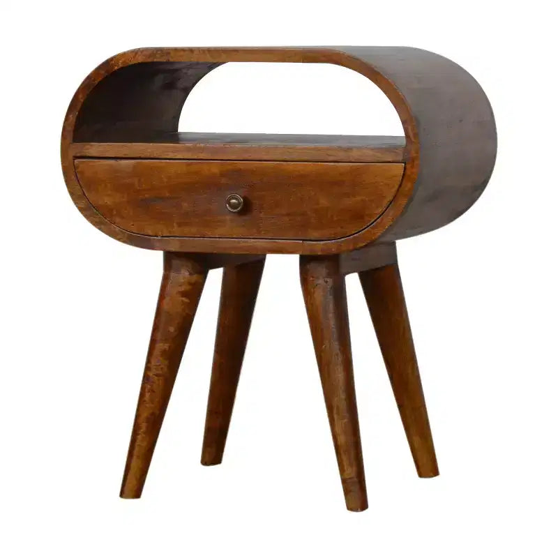 21 Brown Solid Wood Oval One Drawer Nightstand