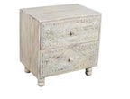 24 Natural And White Solid Wood Distressed Carved Scrollwork Nightstand