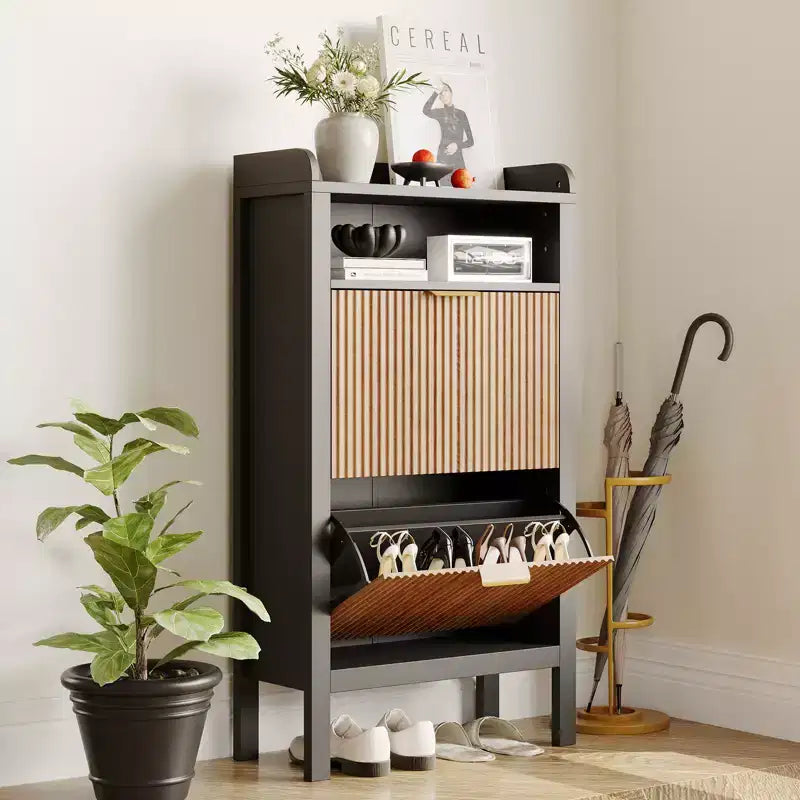Shoe Cabinet with 2/4 Flip-Top Drawers, Freestanding Hidden Shoe Rack, Slim Recessed Shoe Cabinet for Living Room, Bedroom, Hallway