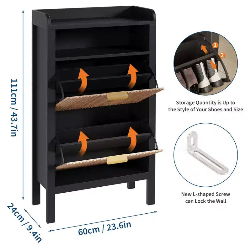 Shoe Cabinet with 2/4 Flip-Top Drawers, Freestanding Hidden Shoe Rack, Slim Recessed Shoe Cabinet for Living Room, Bedroom, Hallway